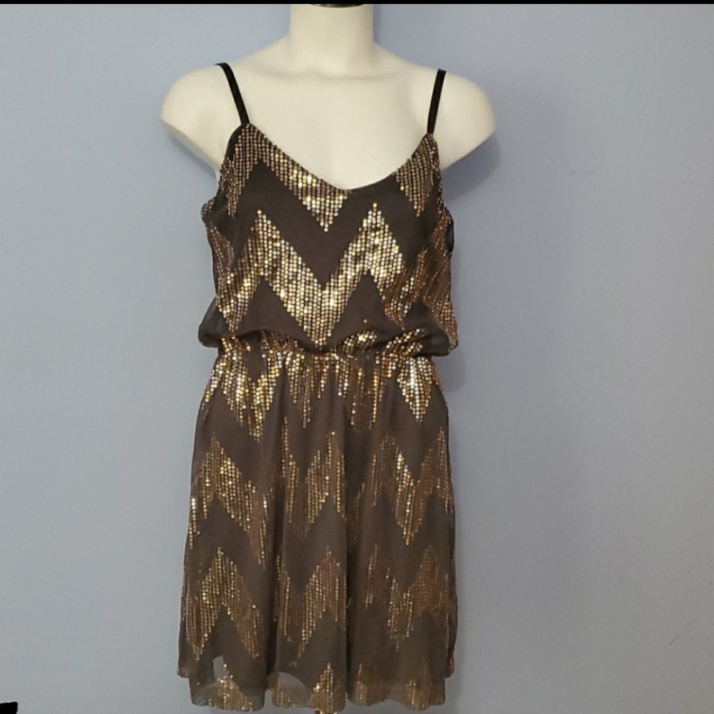 Bailey Blue, Size M, Gray Dress With Gold/Silver Sequins